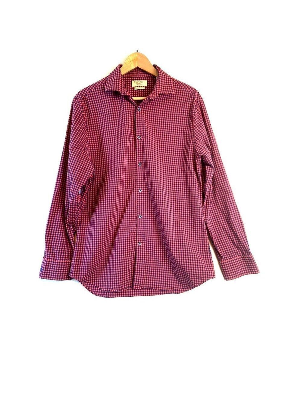 Penguin Men's Heritage Slim Fit Red & Blue Plaid Shirt Size 15 1/2 32/33